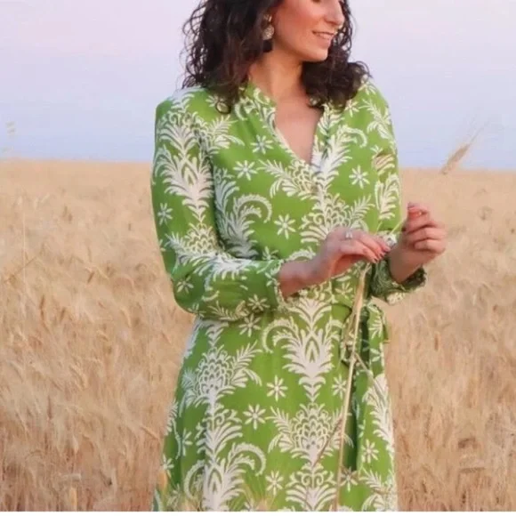 ZARA WOMAN MIDI BELTED PRINTED DRESS FLOWY GREEN | 5216/046 | SIZE: MEDIUM - Picture 3 of 7